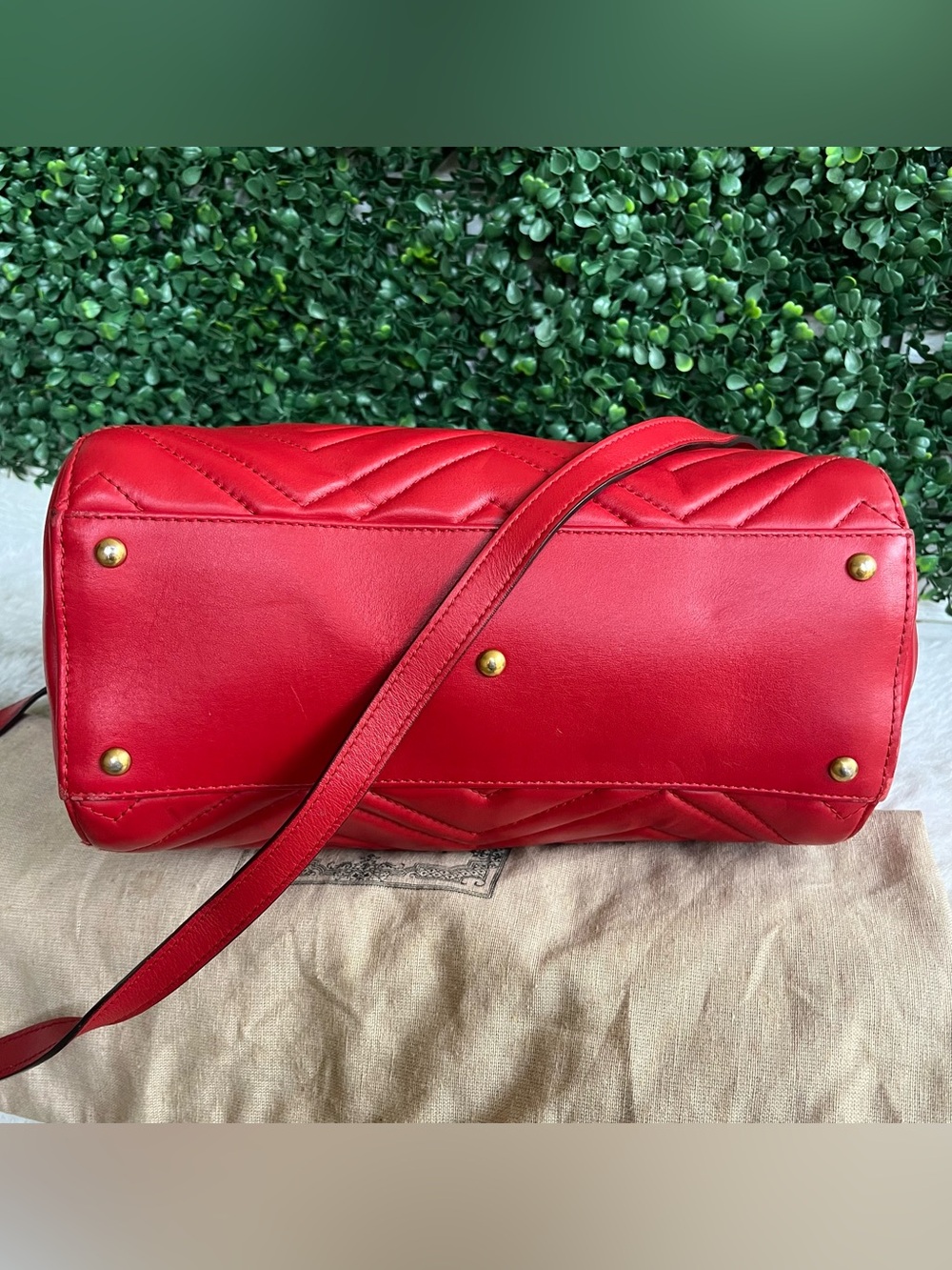 GUCCI Red Marmont GG Disco Red Satchel Tote + Dustbag - Picture 6 of 11
